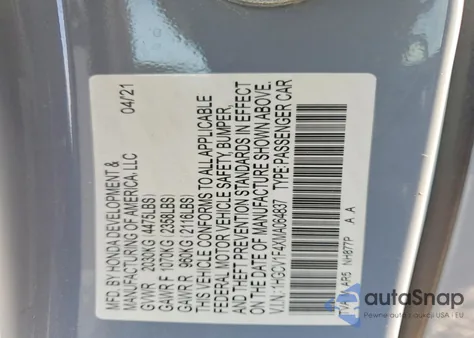 2021 Honda Accord Sport Se z USA, uszkodzony, nr VIN 1HGCV1F4XMA064837